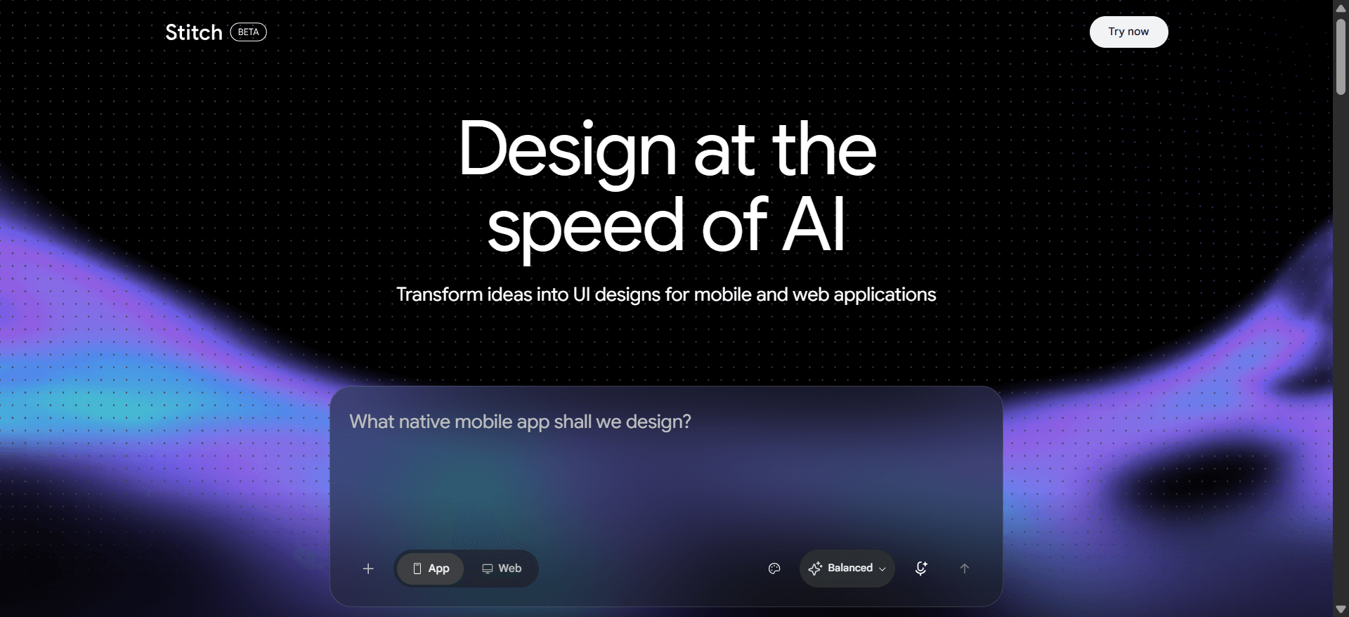 Google Stitch generating UI screens from a text prompt